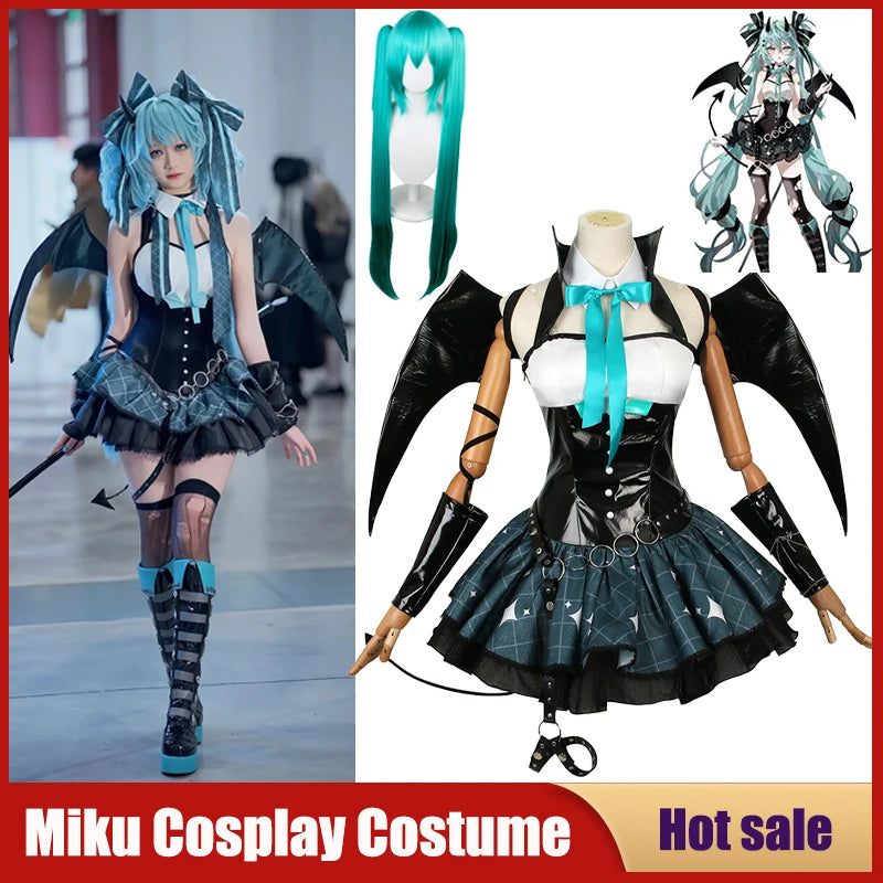 Anime Devil Hatsune Cosplay Costumes Game Demon Miku Dress Wig Wings Horns Tail Suit Carnival Party Outfits Women Sexy Uniform