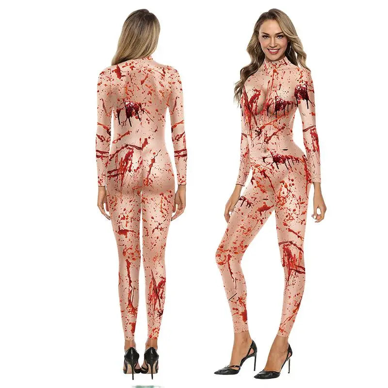 Color Cosplayer Zombie Jumpsuits Women Halloween Party Cosplay Costumes Gothic Ghastly Performance Catsuits Role Playing Costume