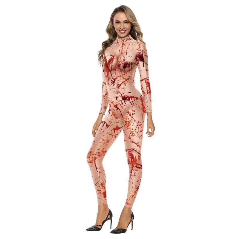 Color Cosplayer Zombie Jumpsuits Women Halloween Party Cosplay Costumes Gothic Ghastly Performance Catsuits Role Playing Costume