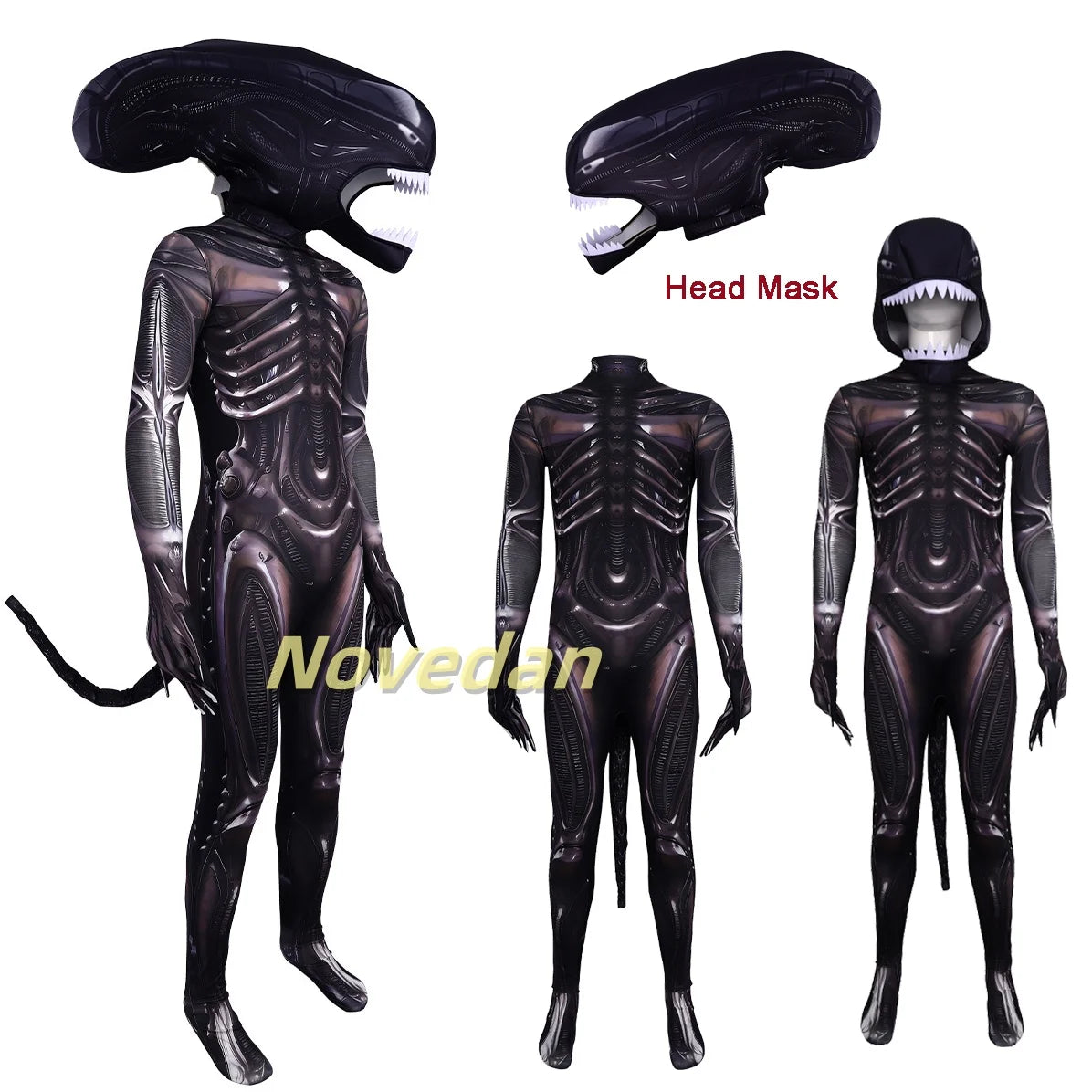 Alien Romulus Xenomorph Costume Adult Kids Horror Cos Jumpsuit Mask Tentacles Cosplay Disfraz Fear Halloween Costume Scary Suit