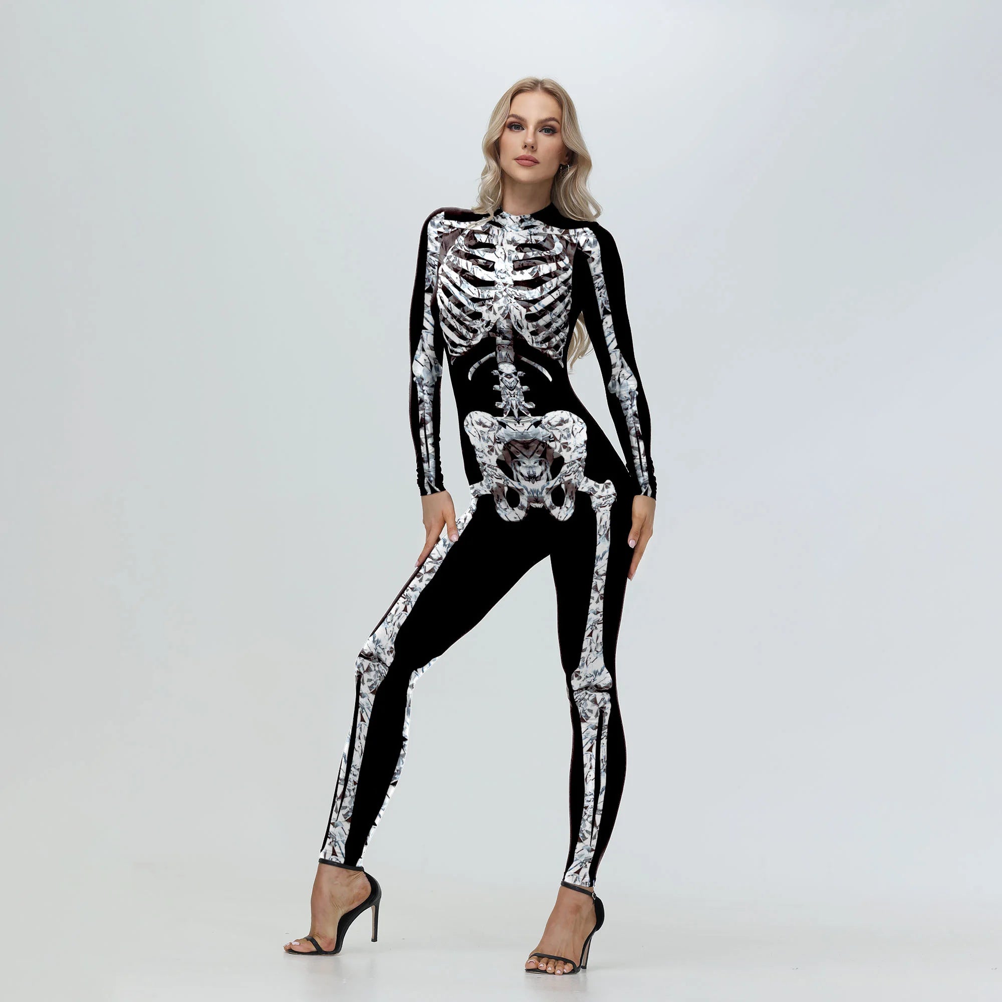 [You're My Secret] Cosplay Zombie Scary Skeleton Printed Bodysuit Halloween Party CostumeWomen Zenti Jumpsuit Day of the Dead